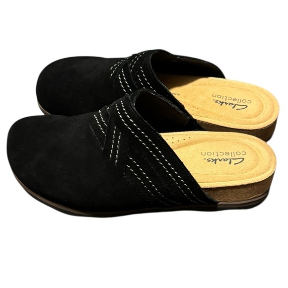 Clarks Brynn Slide Black Suede Clogs Slip On Women's Size 8.5 - Picture 1 of 6